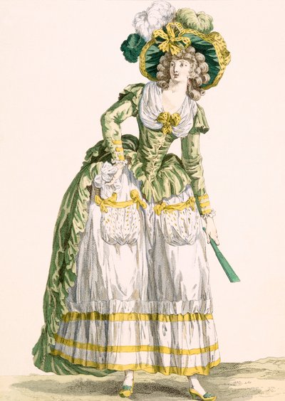 Abito in stile campagnolo da donna, inciso da Bacquoy, tavola n.228 da 